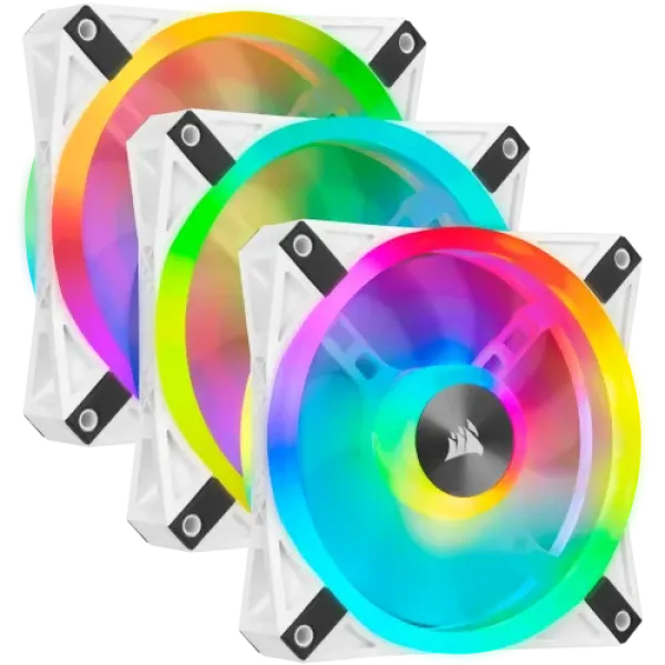 Corsair iCUE QL120 RGB 120mm PWM White Case Fan Triple Fan Kit with Lighting Node CORE